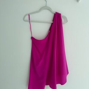Sophisticated Trina Turk Fuscia one-shoulder silk top